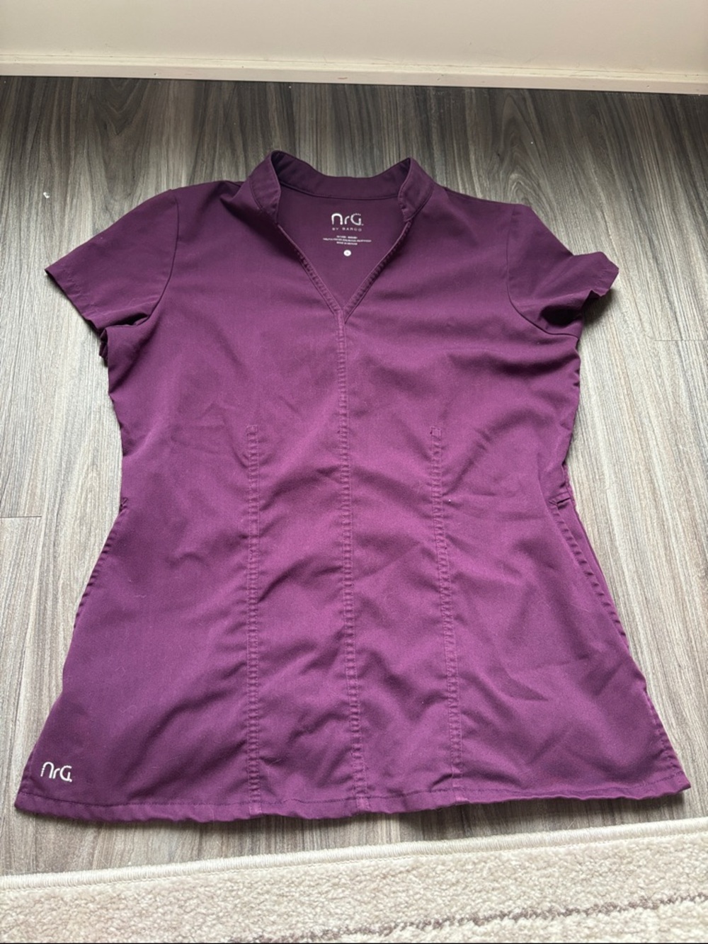 NrG by Barco Plum Mandarin collar V-Neck Scrub Top
